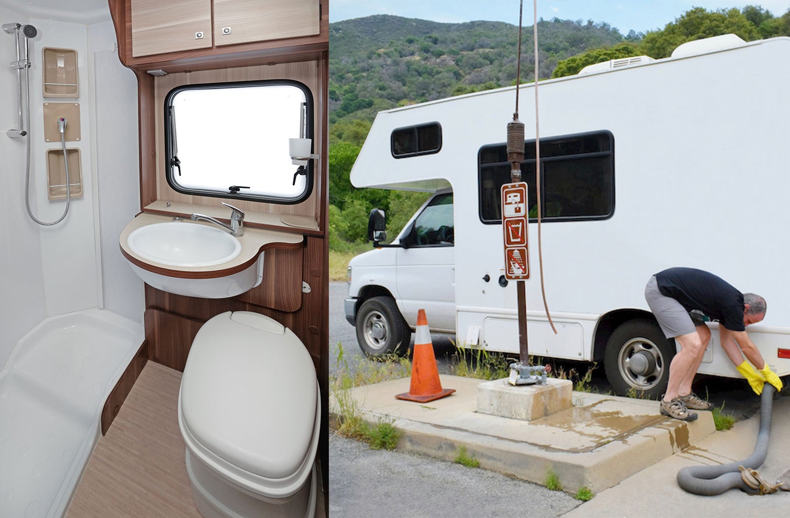 Portable RV/camper toilet and holding tank setup in Lafayette, Louisiana