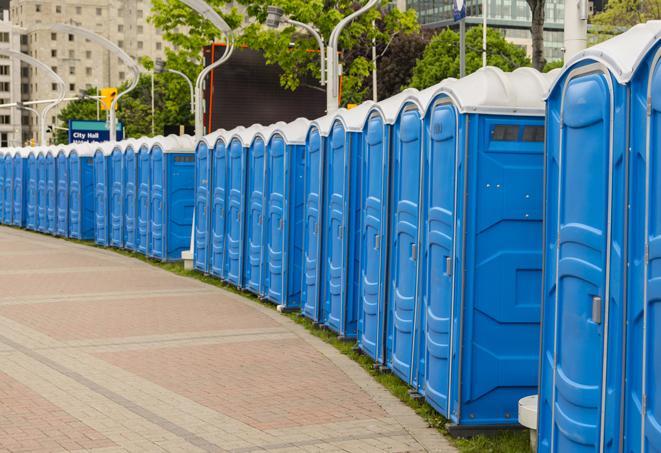 Seasonal porta potty units set up at a Lafayette, Louisiana venue